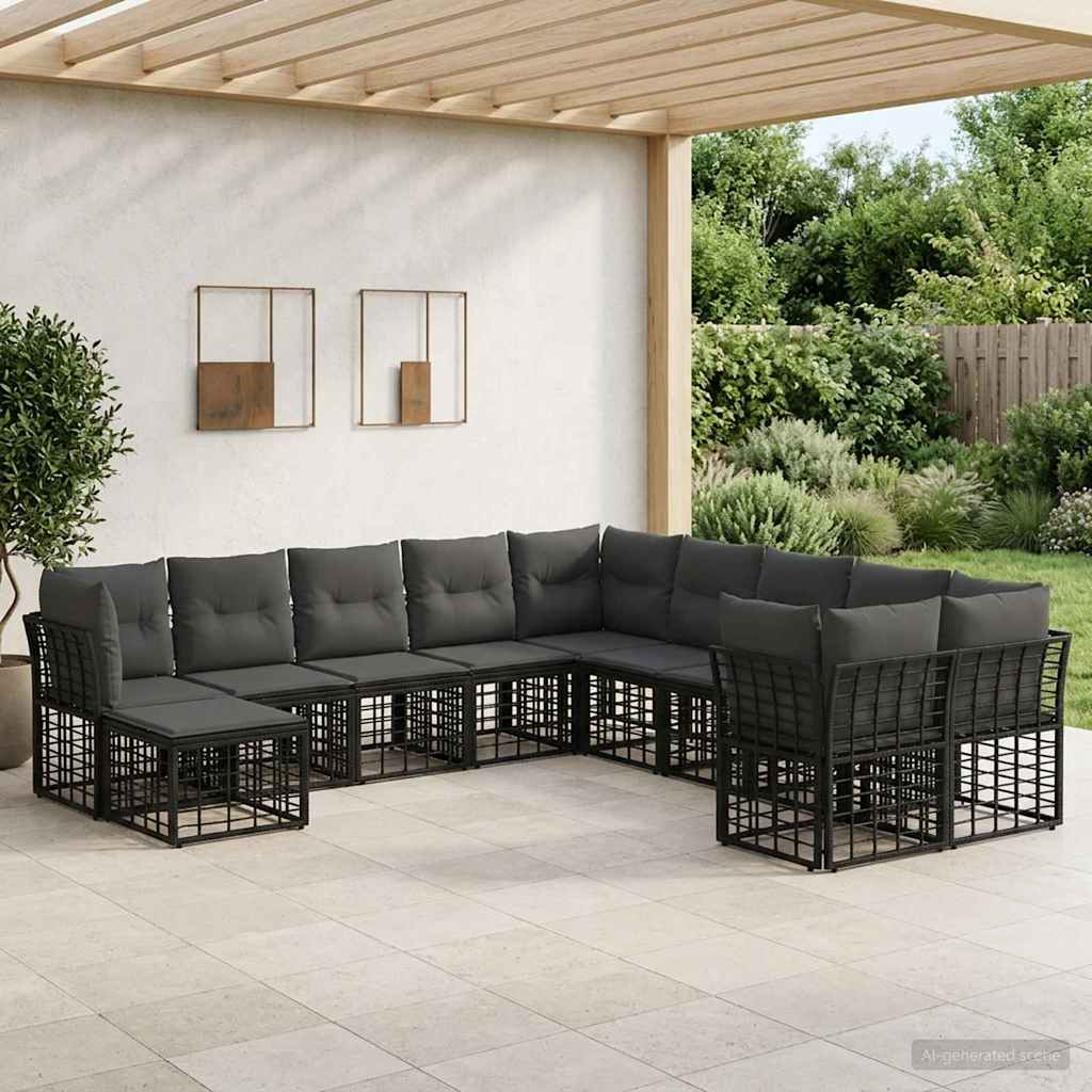 Set vanjskih sofa 11 pcs Crna i tamno siva Poliester