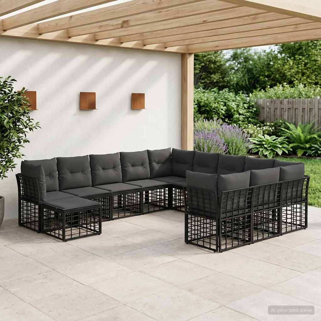 Set vanjskih sofa 12 pcs Crna i tamno siva Poliester