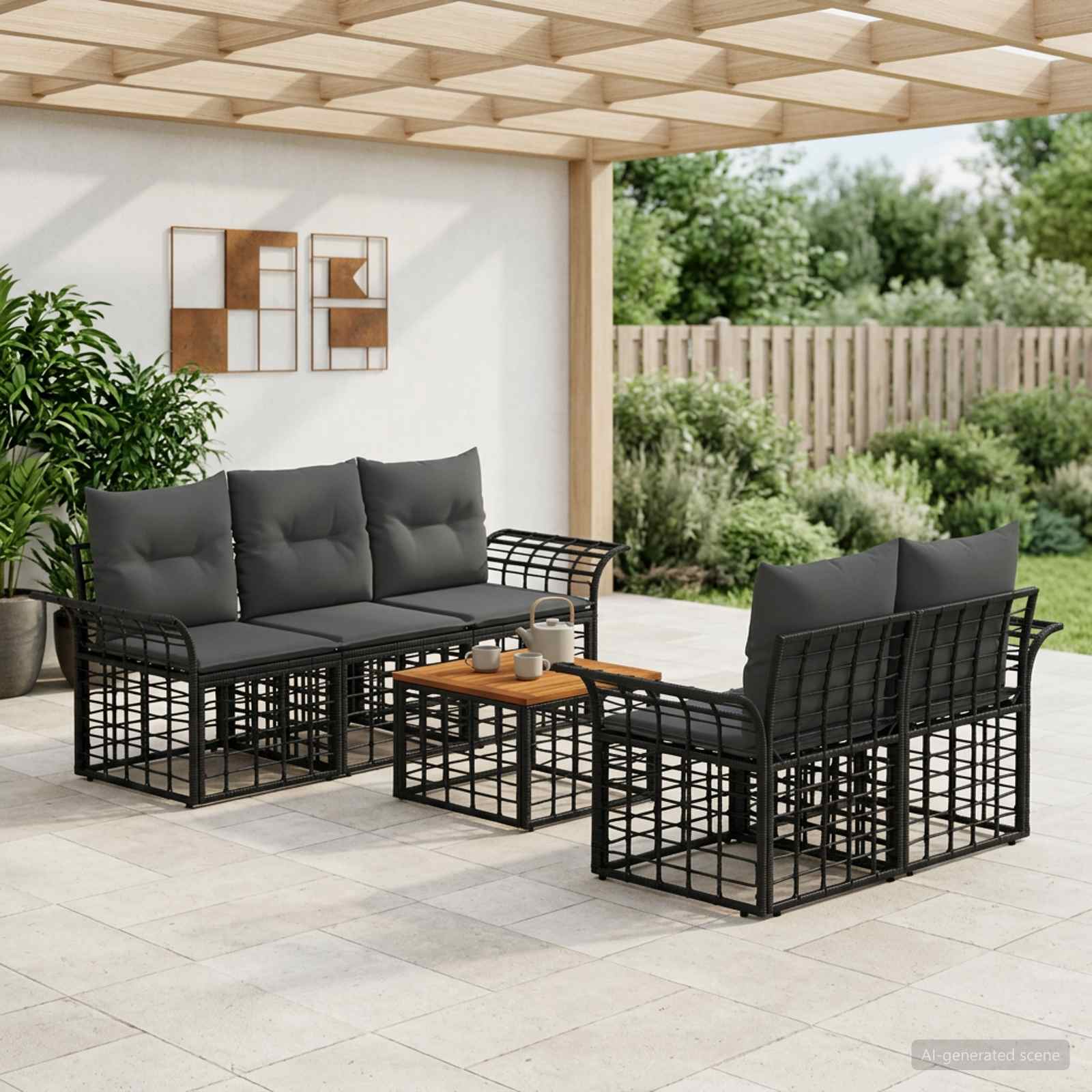 Set vanjskih sofa 6 kom. Crna i tamno siva poliratan