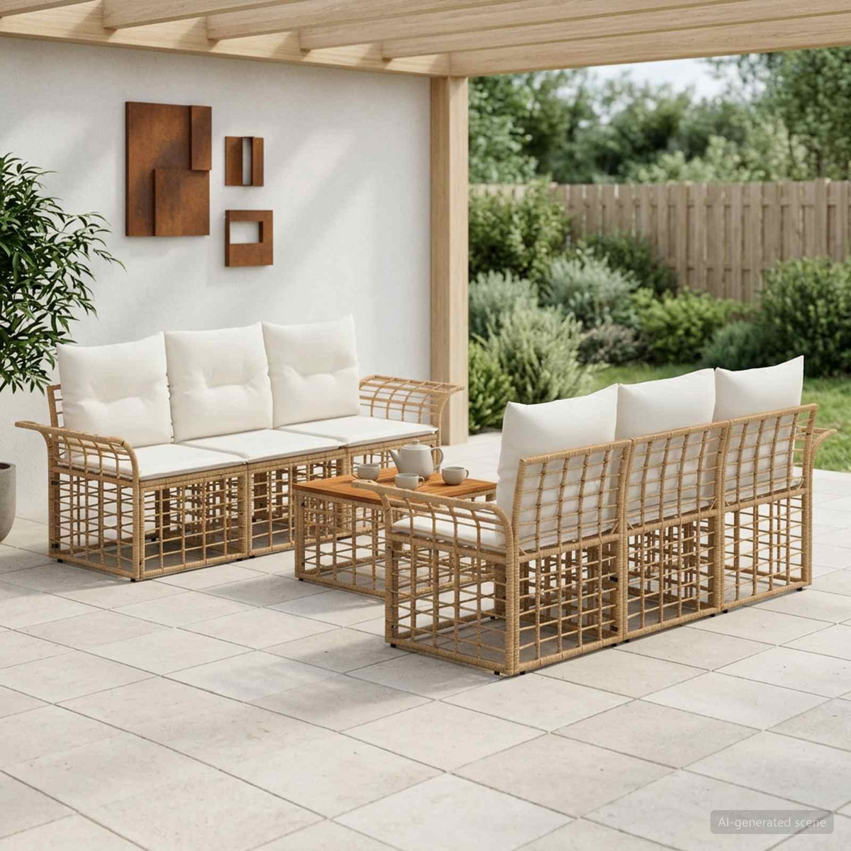Set vanjskih sofa 7 kom. Prirodna i krema bijela poliratan