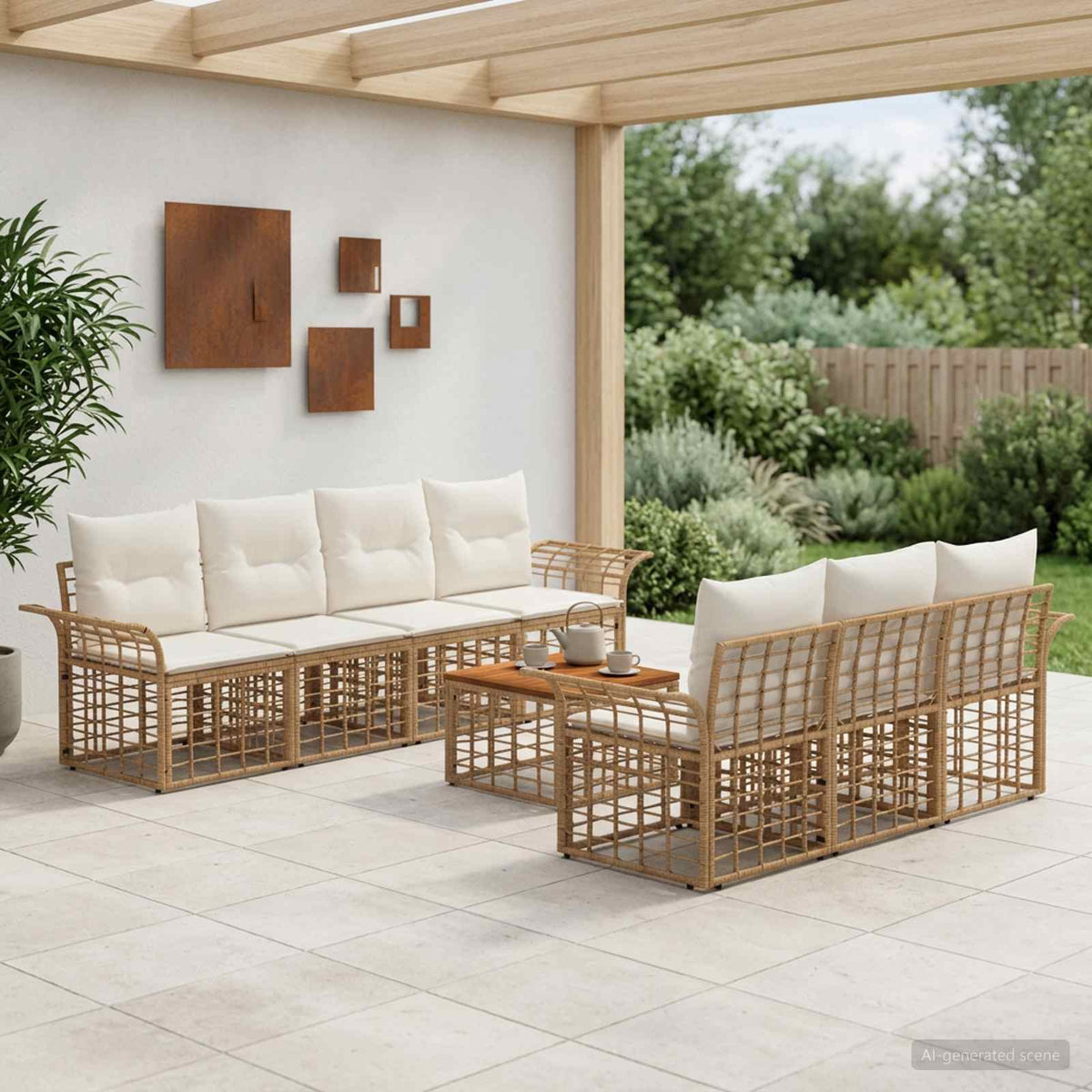 Set vanjskih sofa 8 kom. Prirodna i krema bijela poliratan