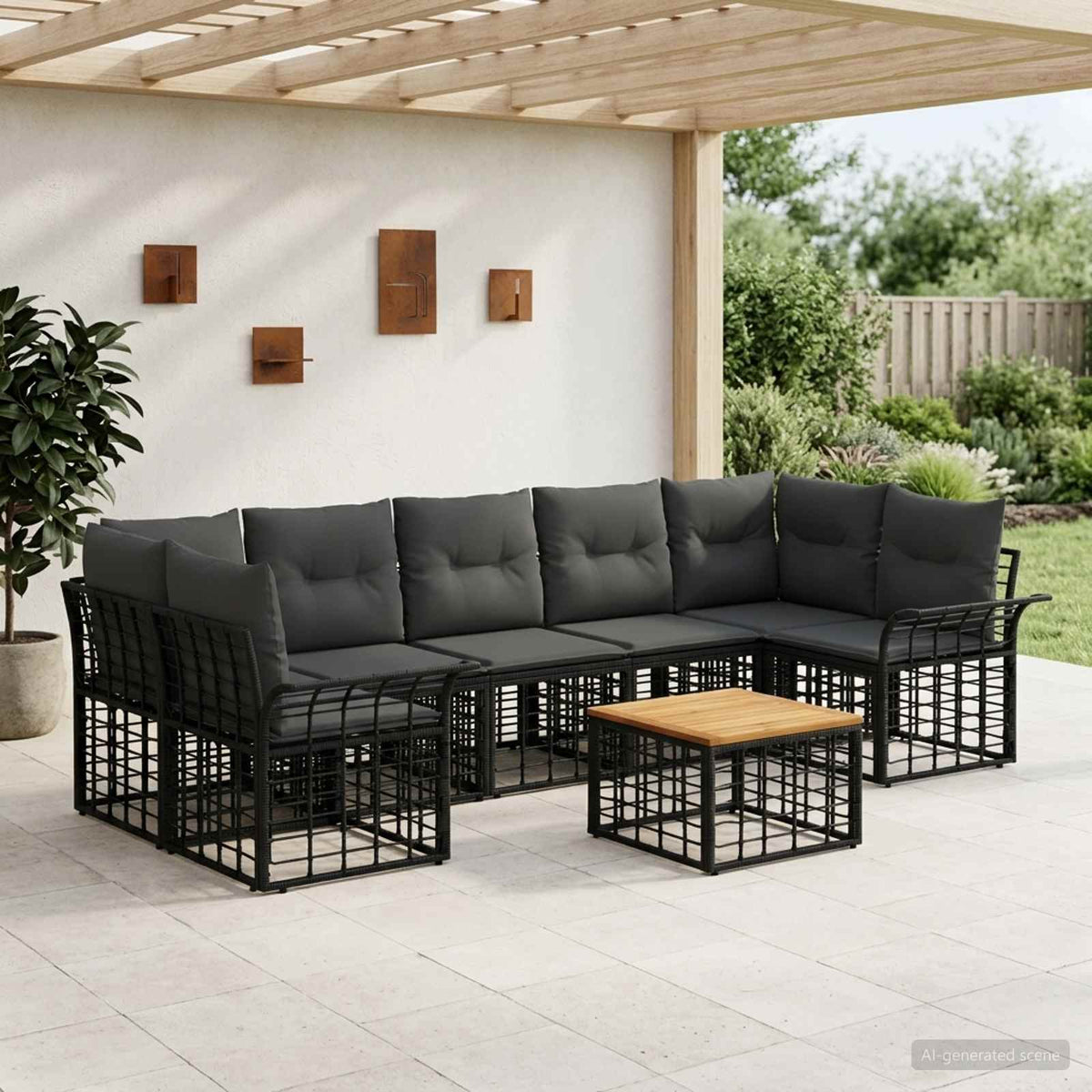 Set vanjskih sofa 8 kom. Crna i tamno siva poliratan
