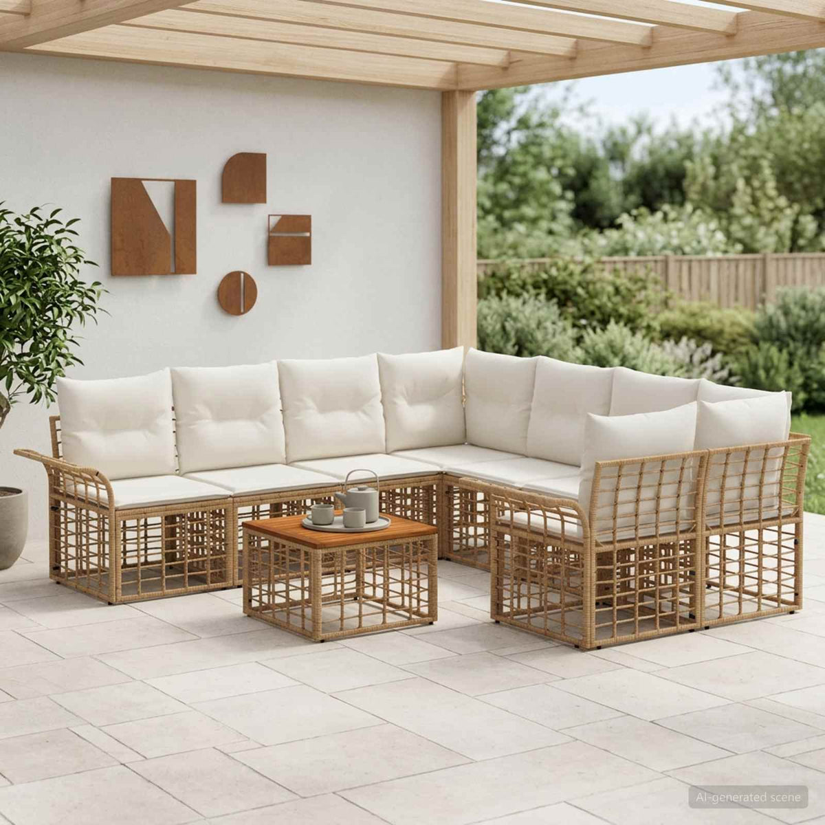 Set vanjskih sofa 9 kom. Prirodna i krema bijela poliratan