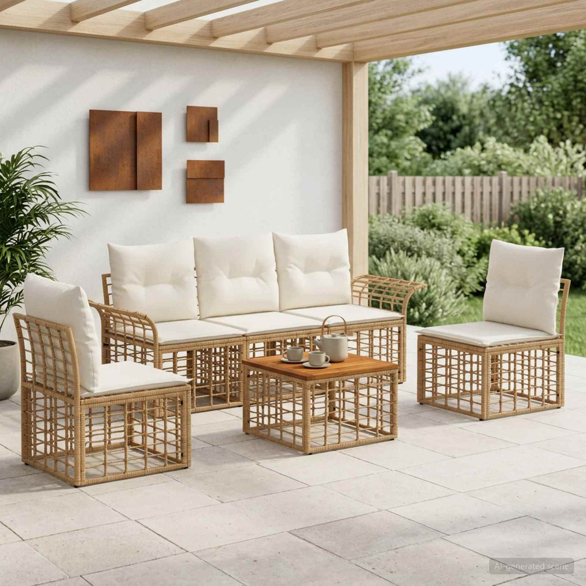 Set vanjskih sofa 6 kom. Prirodna i krema bijela Poliester