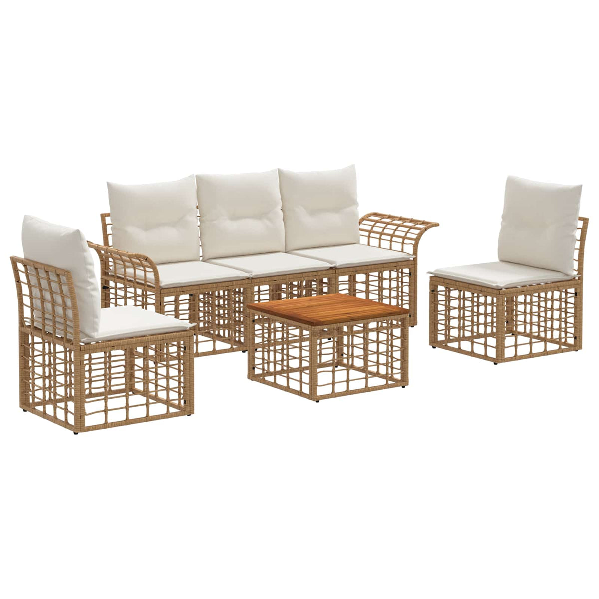 Set vanjskih sofa 6 kom. Prirodna i krema bijela Poliester