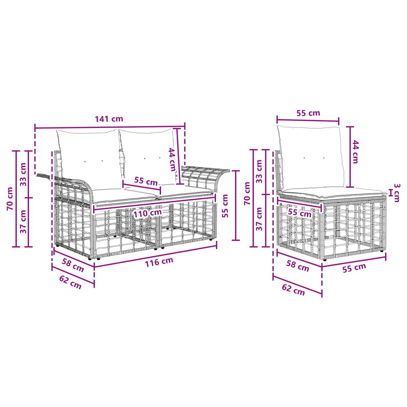 Set vanjskih sofa 7 pcs Prirodna i krema bijela Poliester