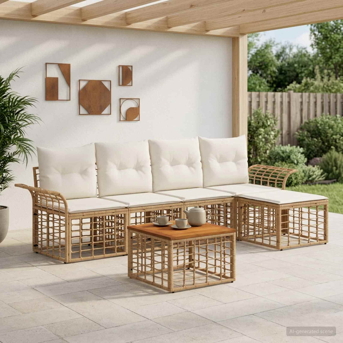 Set vanjskih sofa 6 kom. Prirodna i krema bijela Poliester