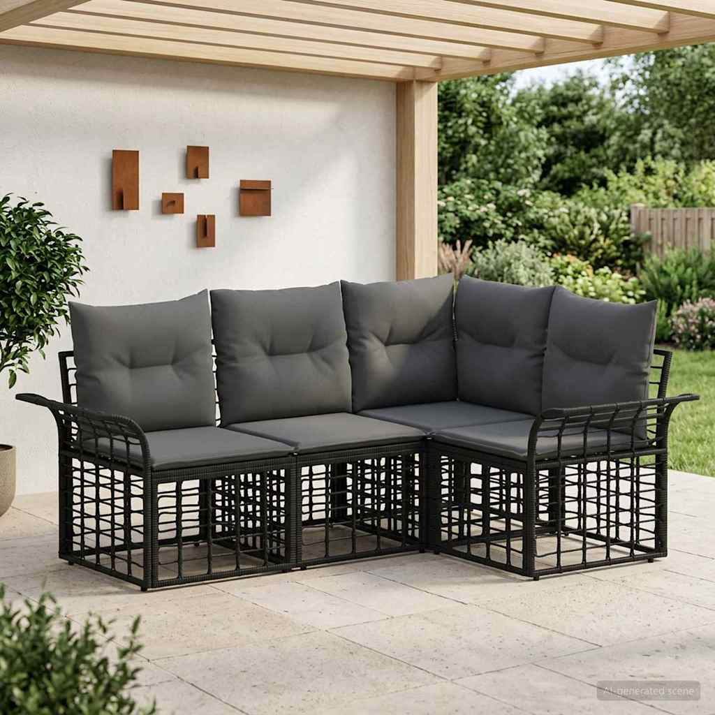 Set vanjskih sofa 4 kom. Crna i tamno siva Poliester