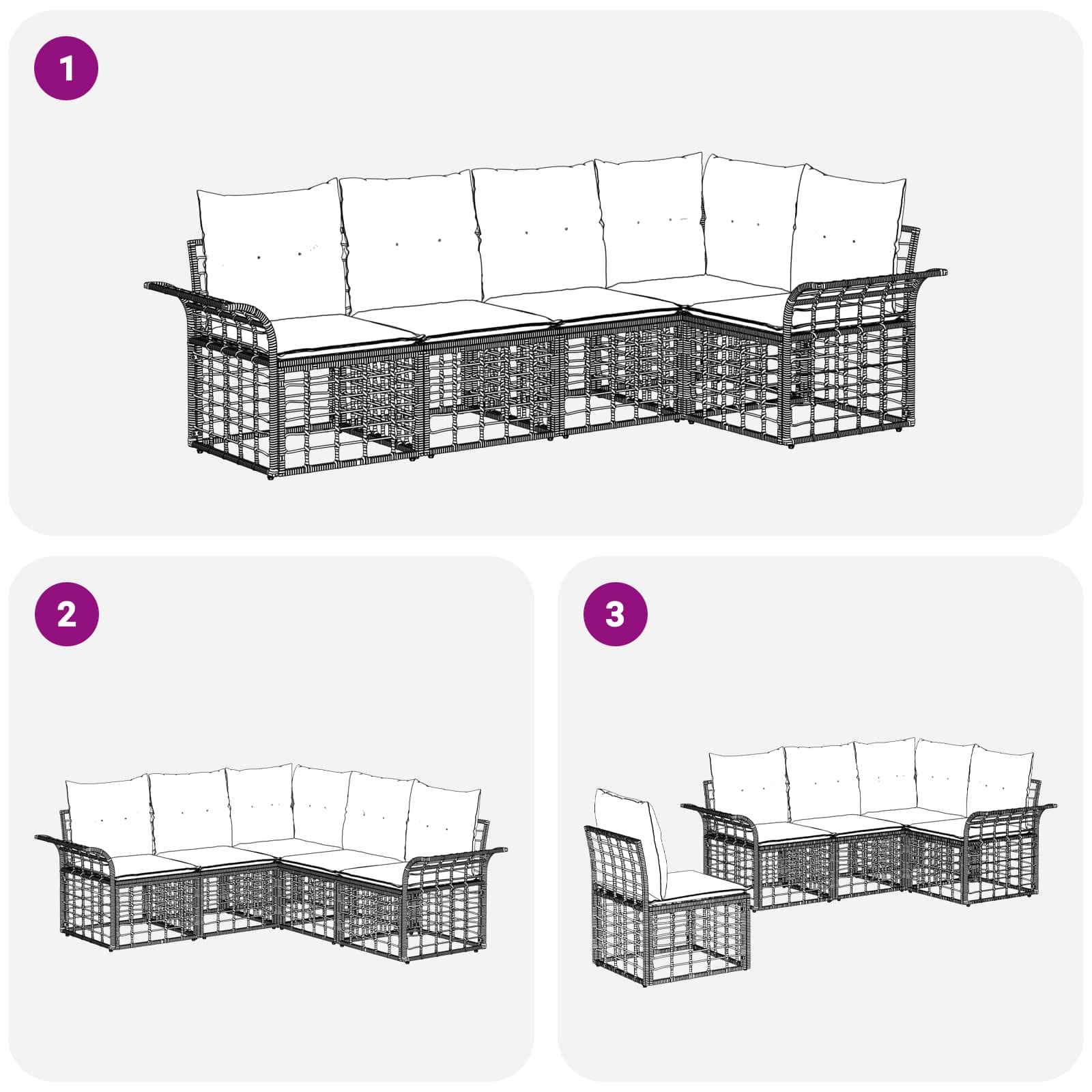 Set vanjskih sofa 5 pcs Crna i tamno siva Poliester