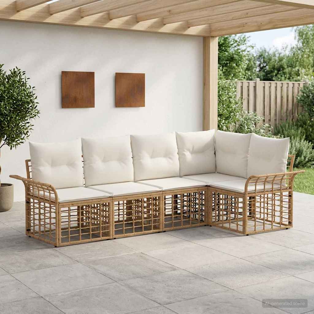 Set vanjskih sofa 5 pcs Prirodna i krema bijela Poliester