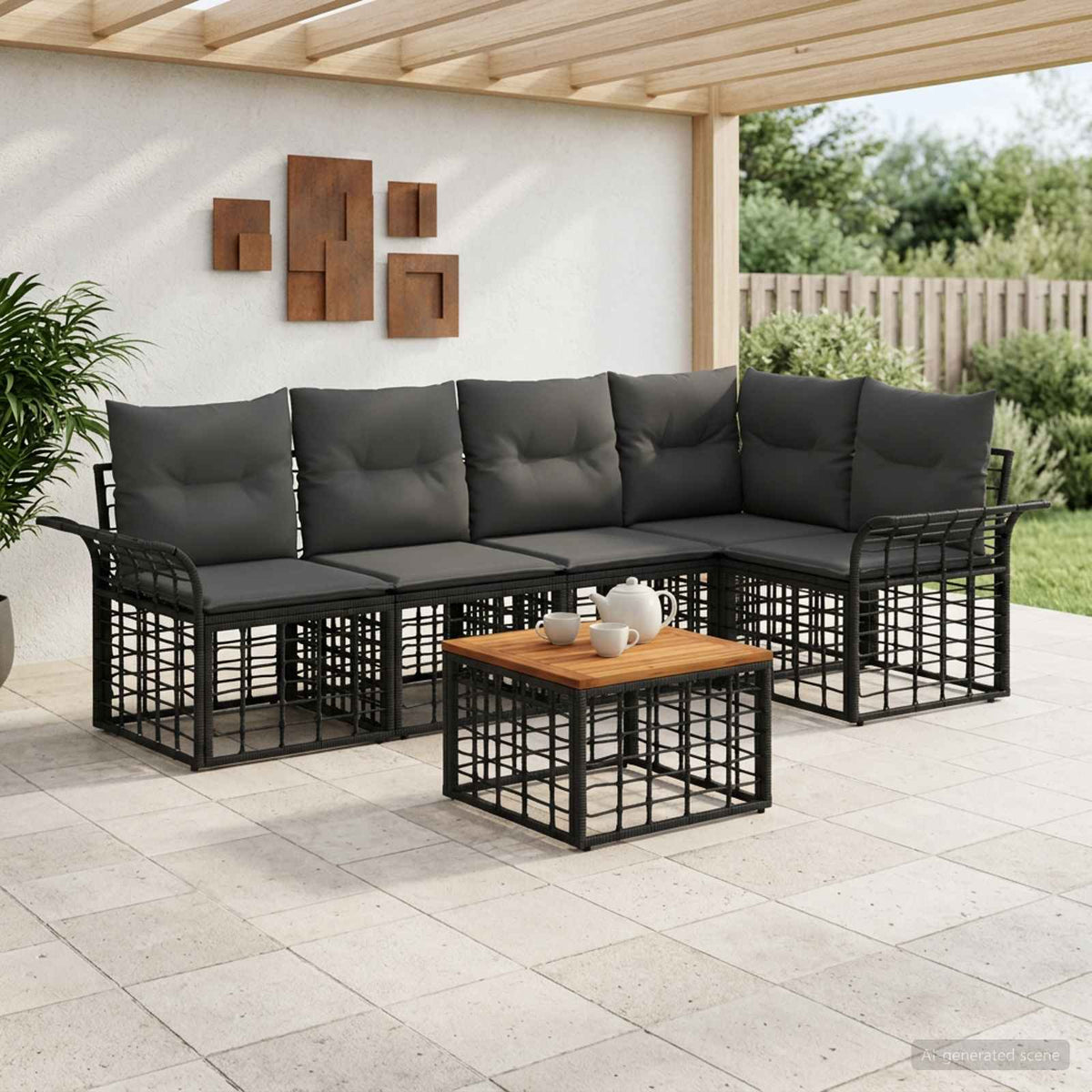 Set vanjskih sofa 6 kom. Crna i tamno siva Poliester