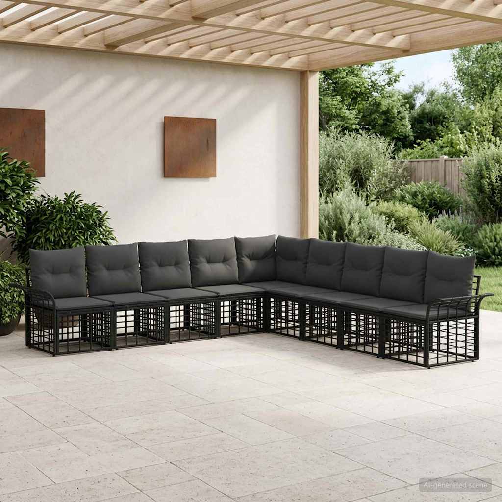 Set vanjskih sofa 9 pcs Crna i tamno siva Poliester