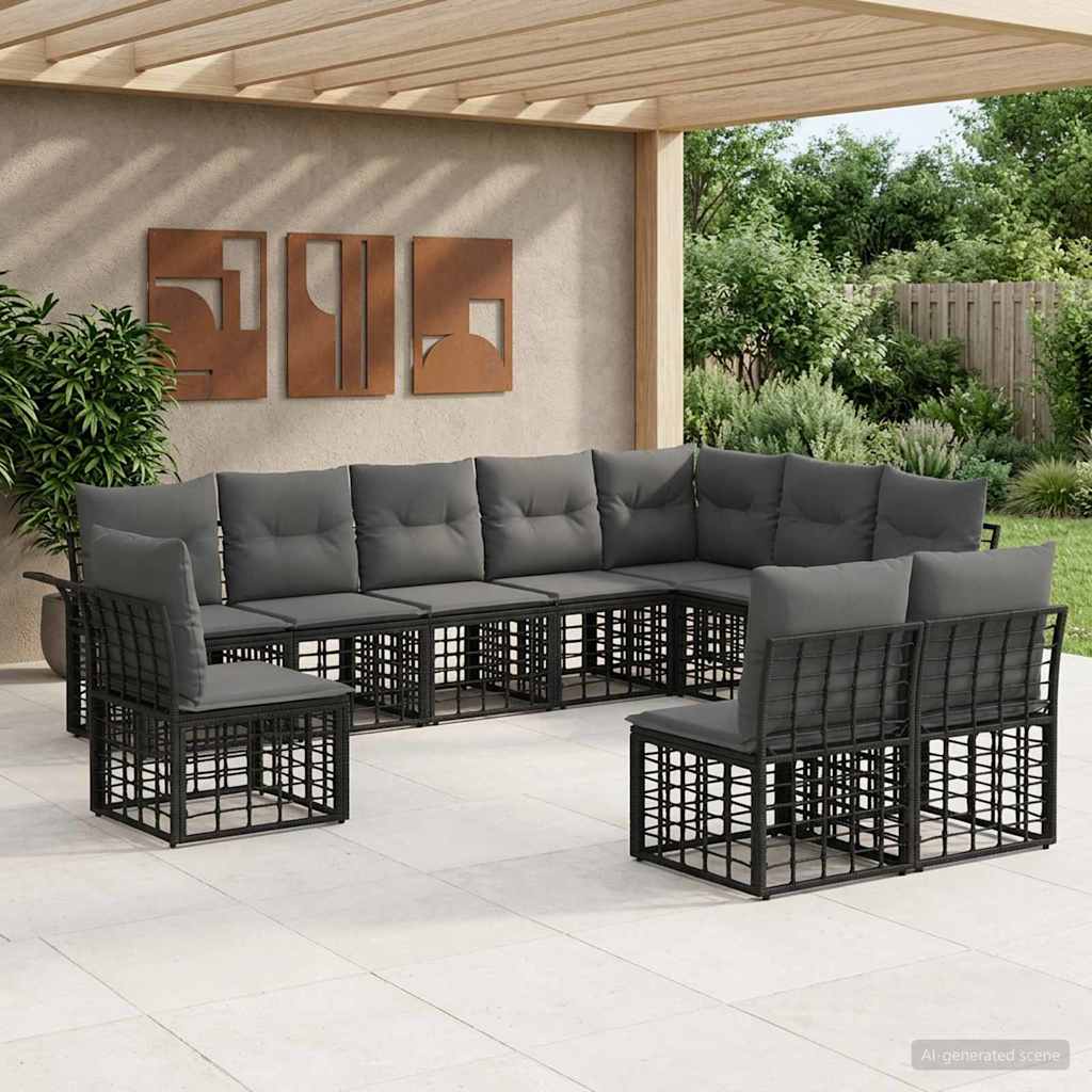 Set vanjskih sofa 10 pcs Crna i tamno siva Poliester