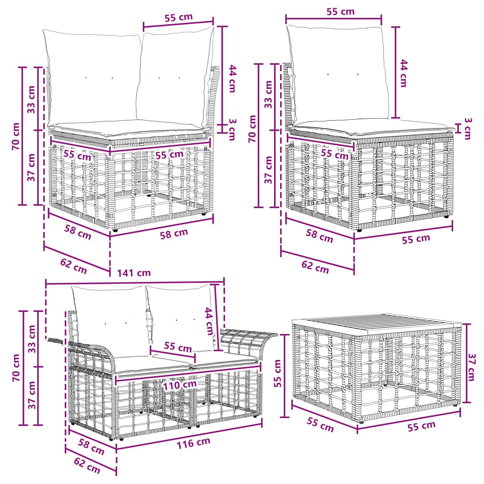 Set vanjskih sofa 11 pcs Prirodna i krema bijela Poliester