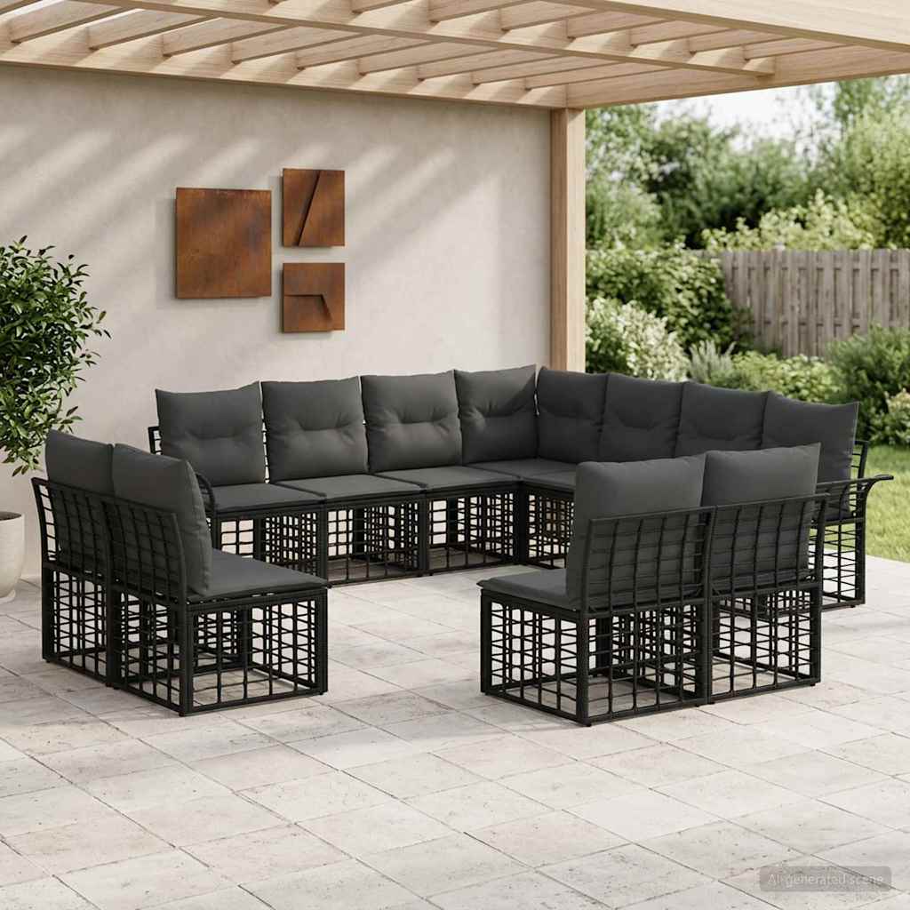 Set vanjskih sofa 11 pcs Crna i tamno siva Poliester