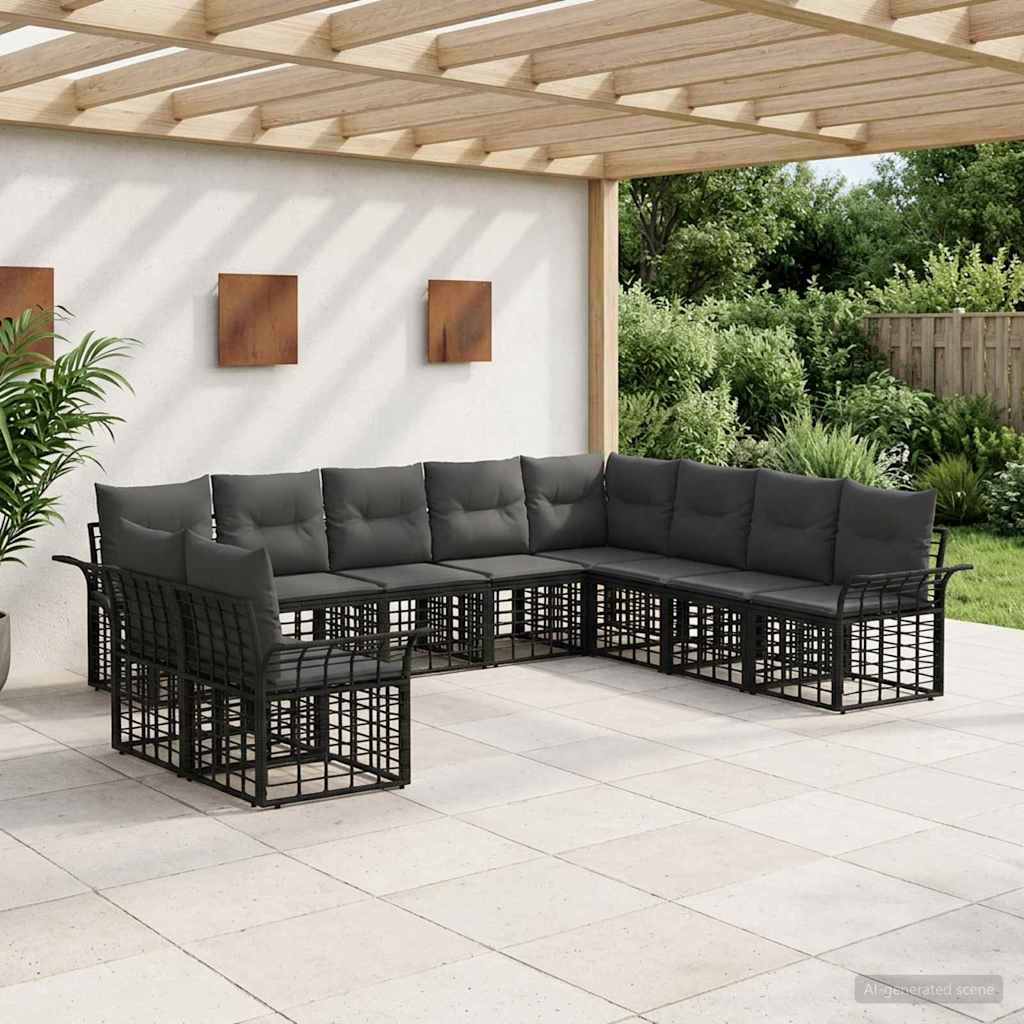 Set vanjskih sofa 10 pcs Crna i tamno siva Poliester