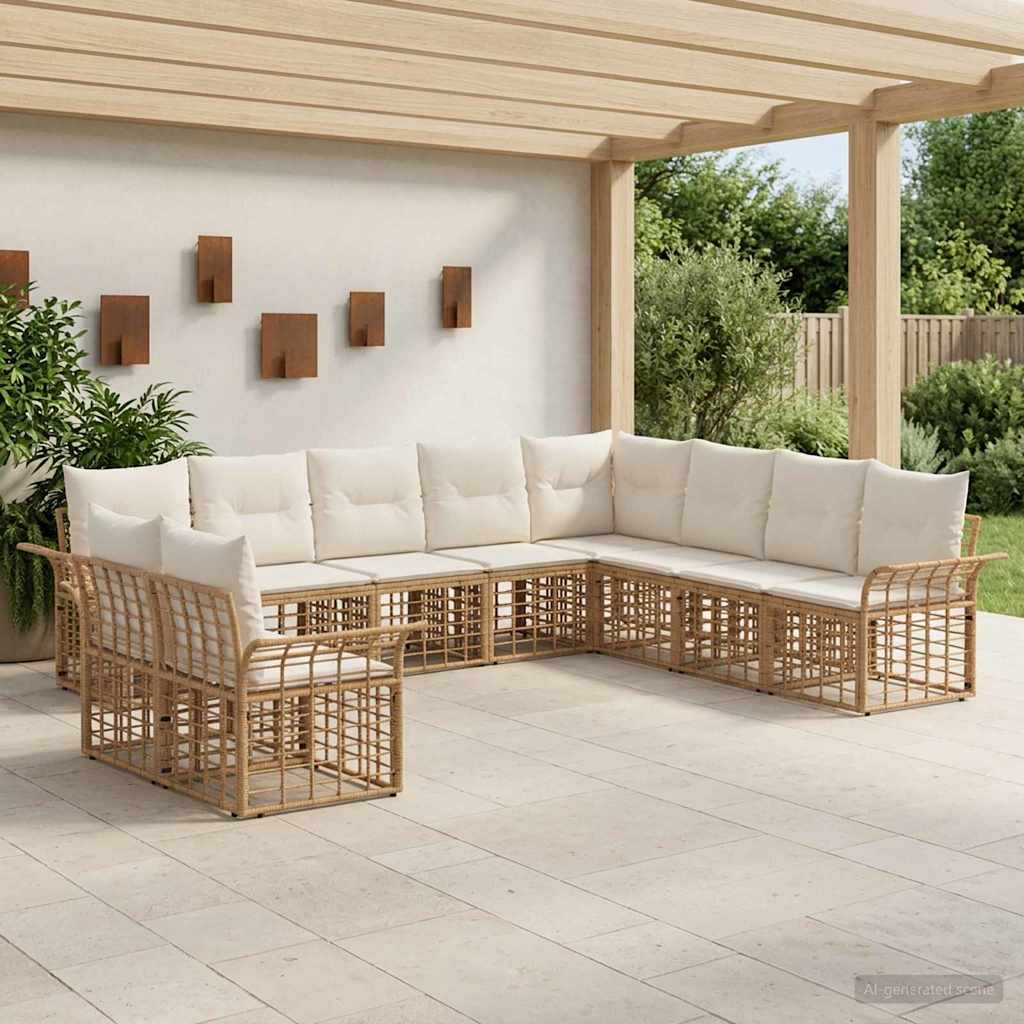 Set vanjskih sofa 10 pcs Prirodna i krema bijela Poliester