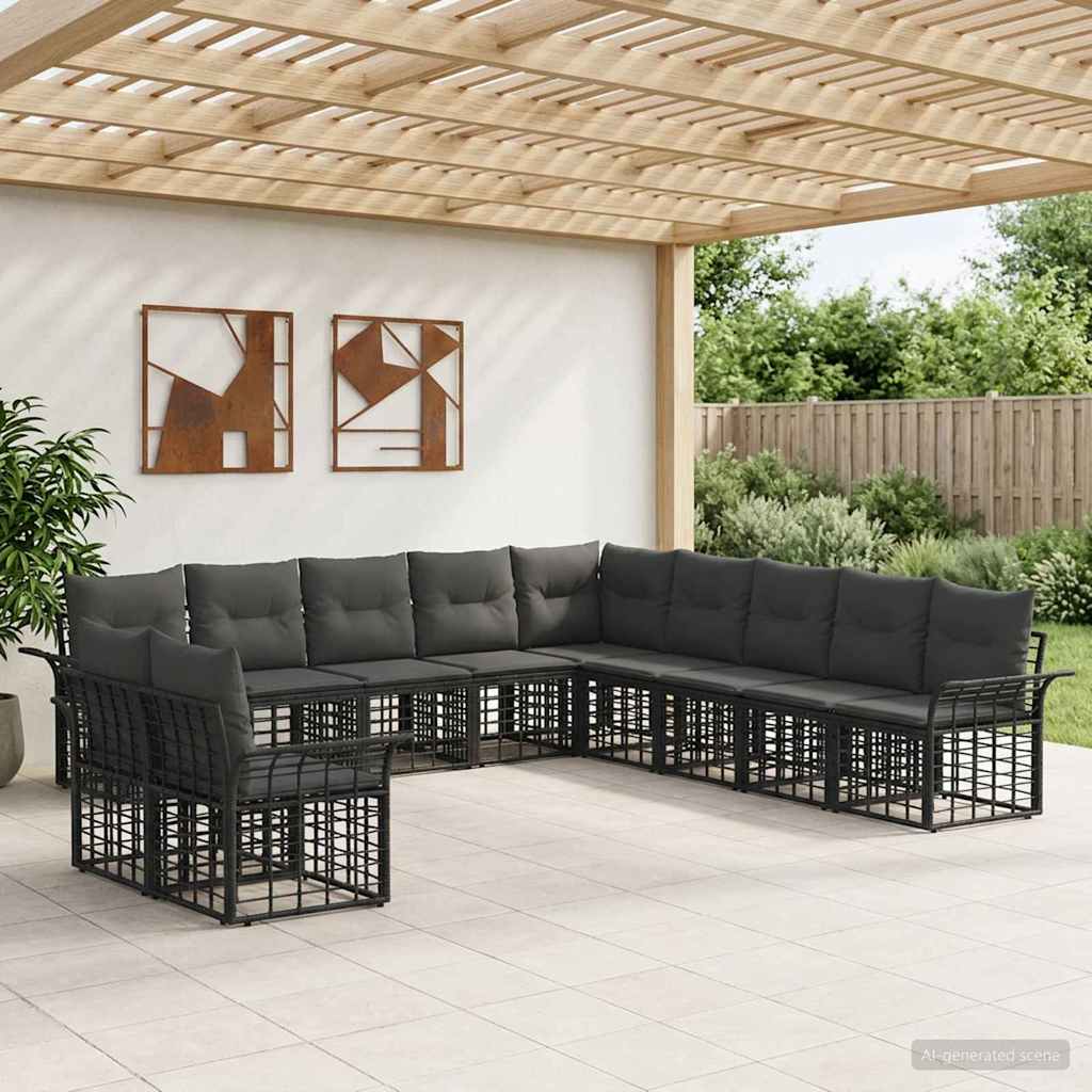 Set vanjskih sofa 11 pcs Crna i tamno siva Poliester