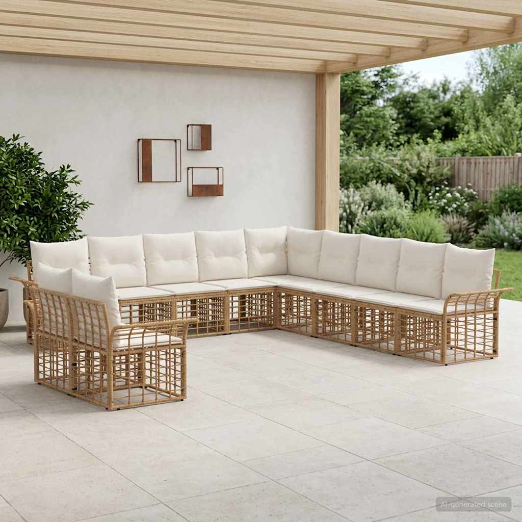 Set vanjskih sofa 11 pcs Prirodna i krema bijela Poliester