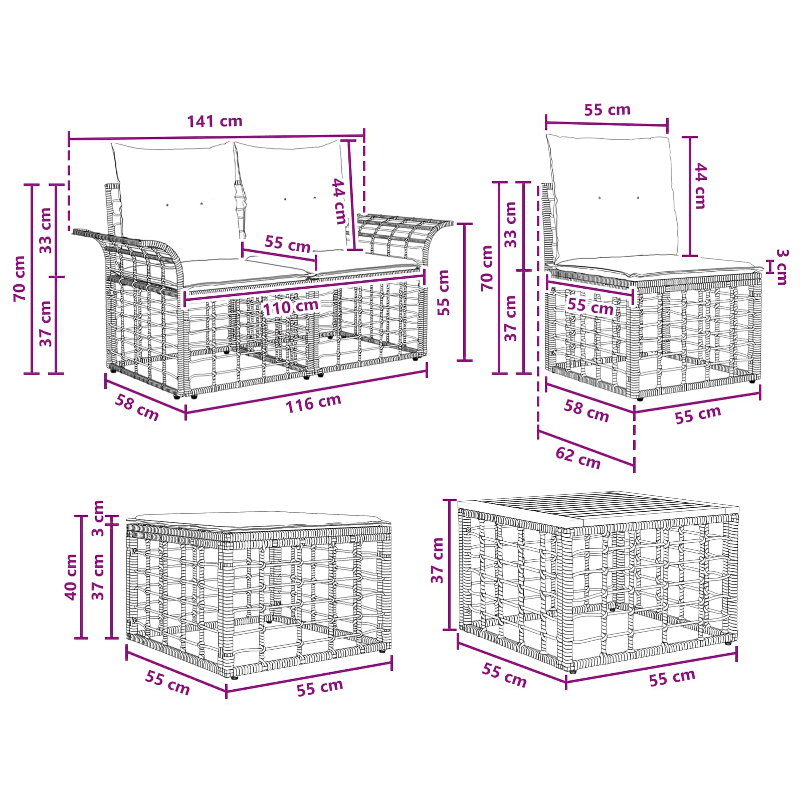 Set vanjskih sofa 7 pcs Prirodna i krema bijela Poliester