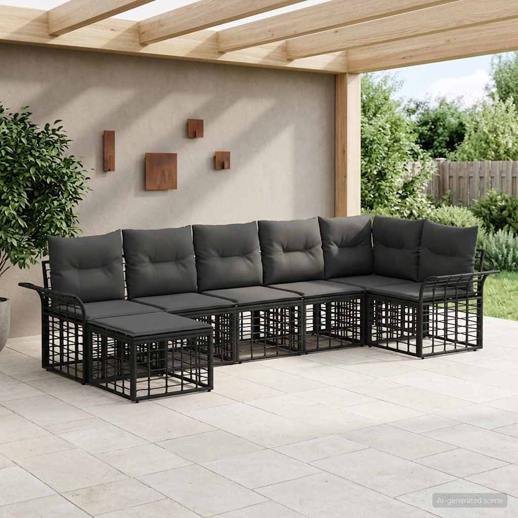 Set vanjskih sofa 7 pcs Crna i tamno siva Poliester