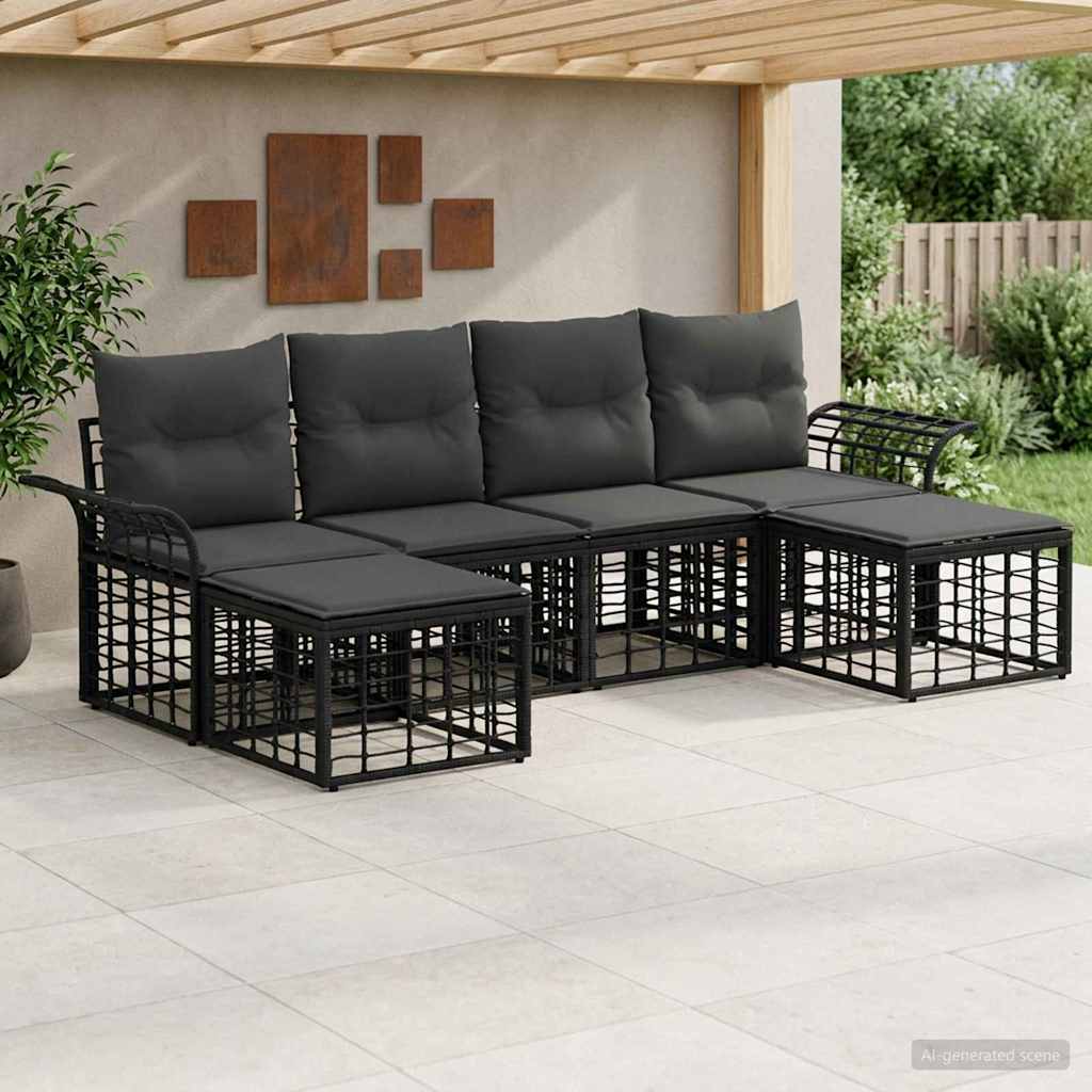 Set vanjskih sofa 6 pcs Crna i tamno siva Poliester
