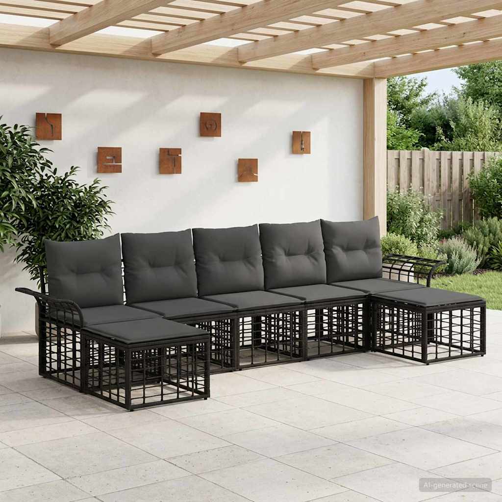 Set vanjskih sofa 7 pcs Crna i tamno siva Poliester