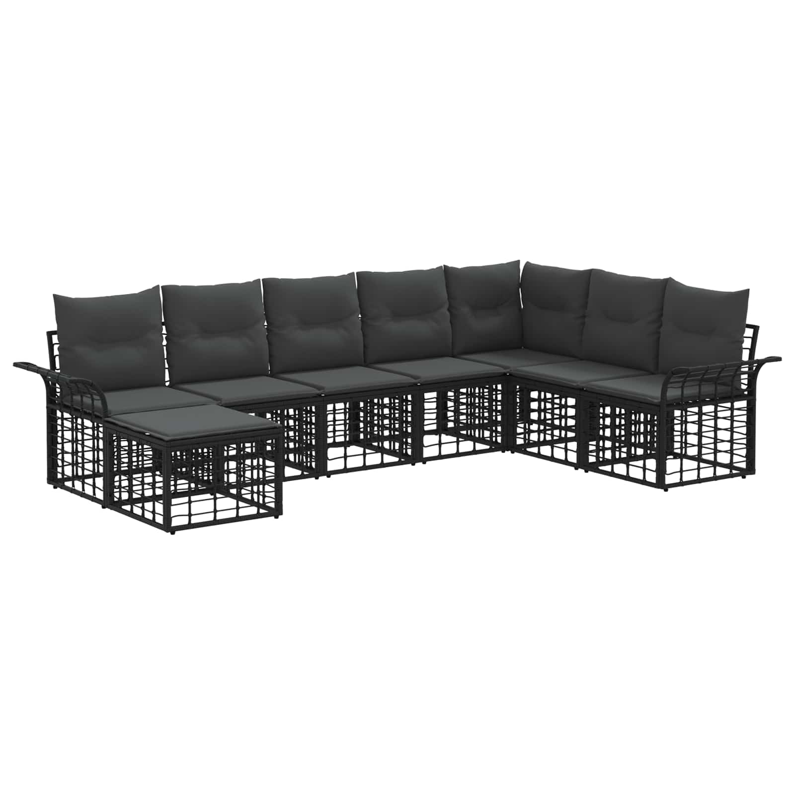 Set vanjskih sofa s jastukom 8 pcs Crna i tamno siva Poliester