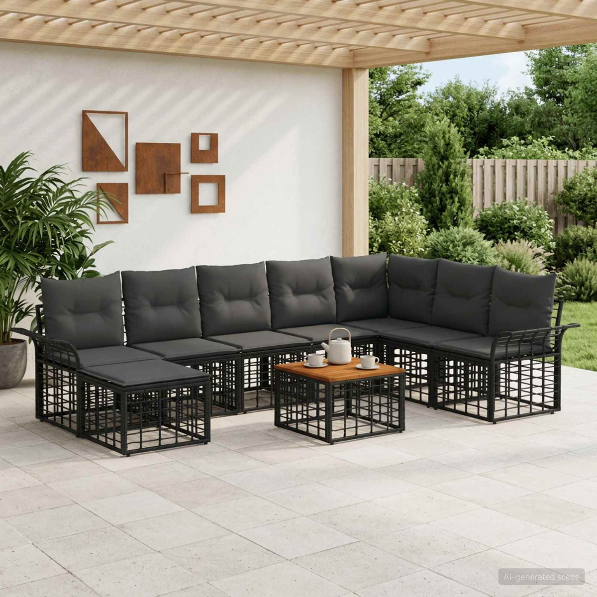 Set vanjskih sofa 9 kom. Crna i tamno siva Poliester