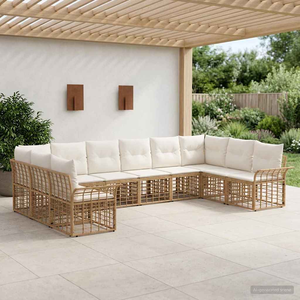 Set vanjskih sofa 10 pcs Prirodna i krema bijela Poliester
