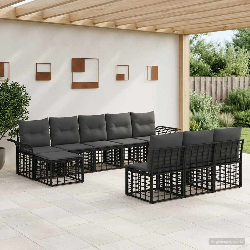 Set vanjskih sofa 9 pcs Crna i tamno siva Poliester