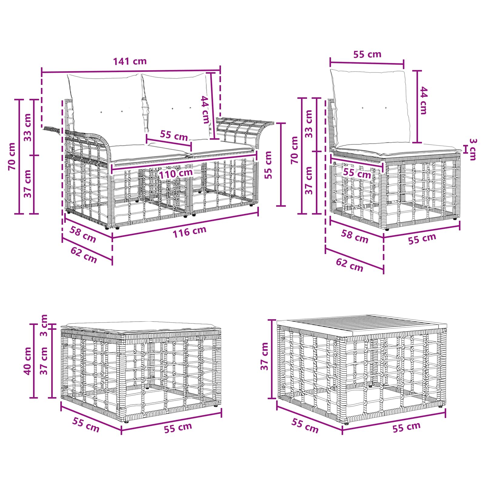 Set vanjskih sofa 11 pcs Prirodna i krema bijela Poliester