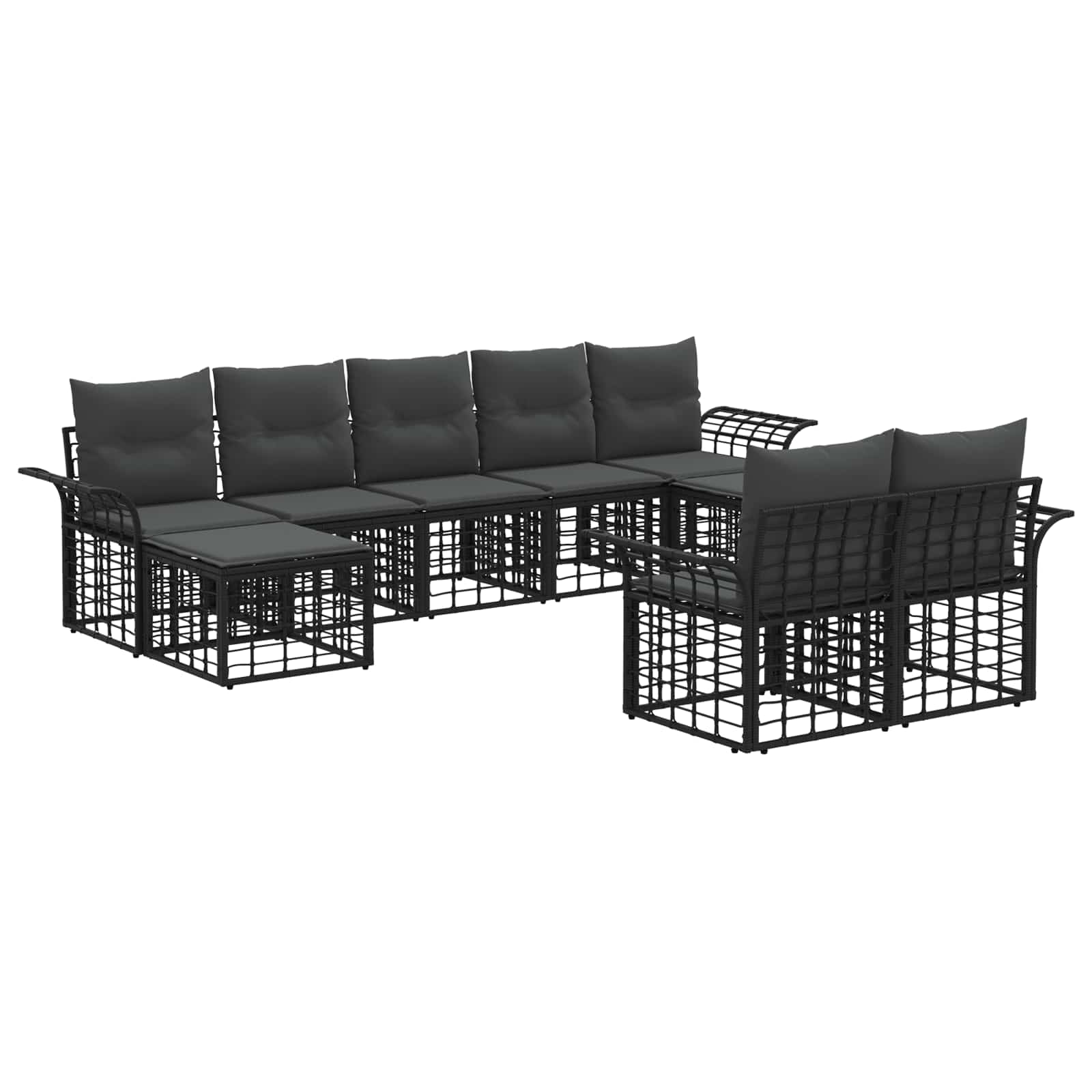Set vanjskih sofa 9 pcs Crna i tamno siva Poliester