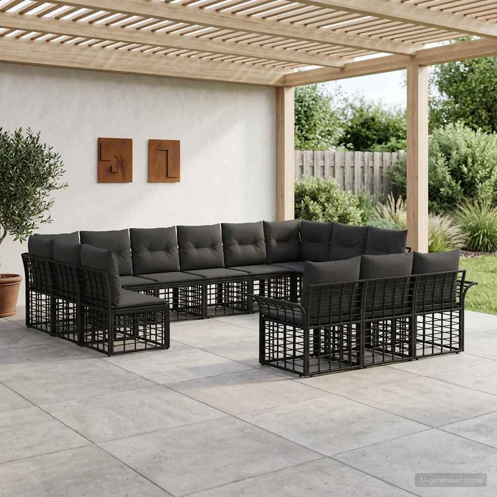 Set vanjskih sofa 13 pcs Crna i tamno siva Poliester