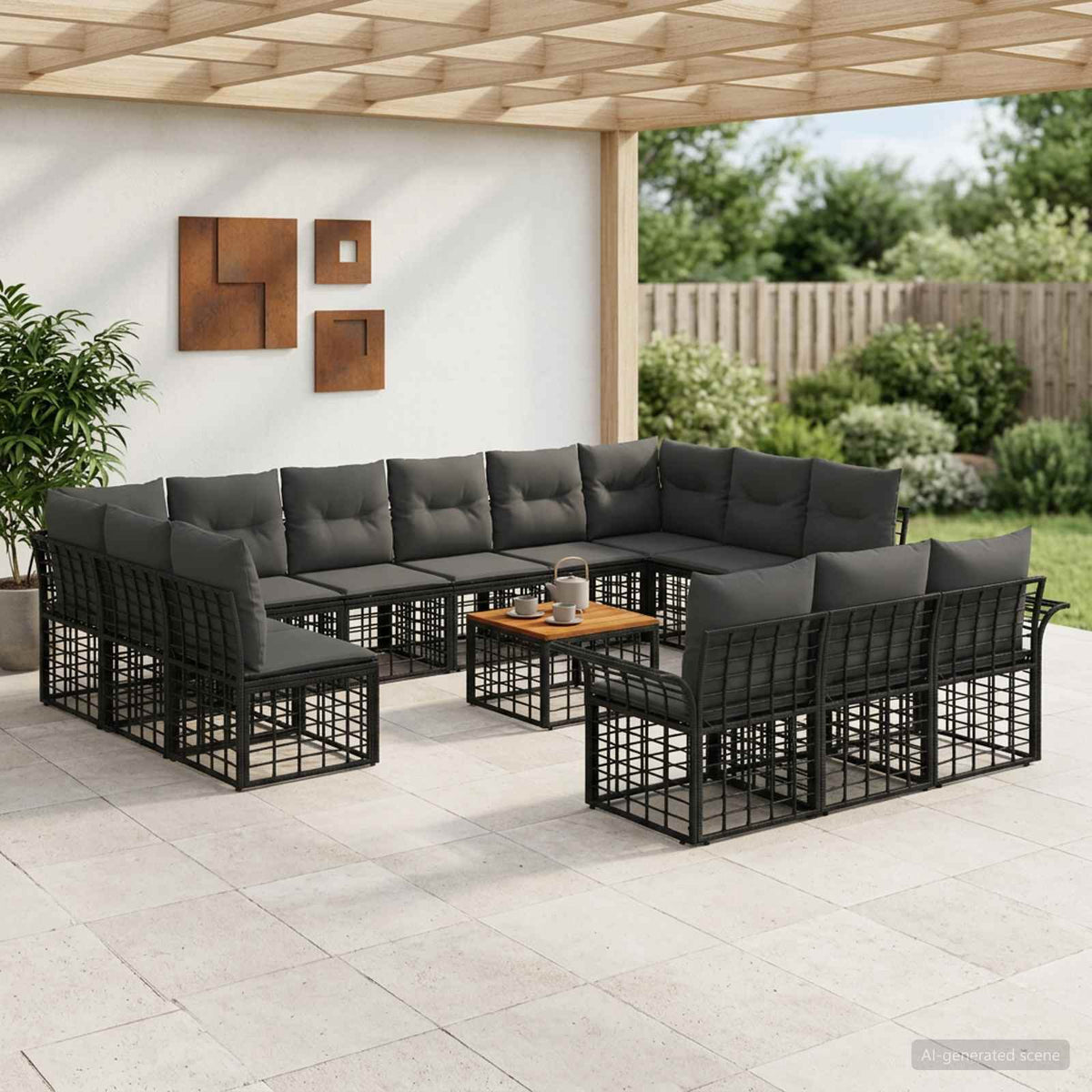 Set vanjskih sofa 14 kom. Crna i tamno siva Poliester