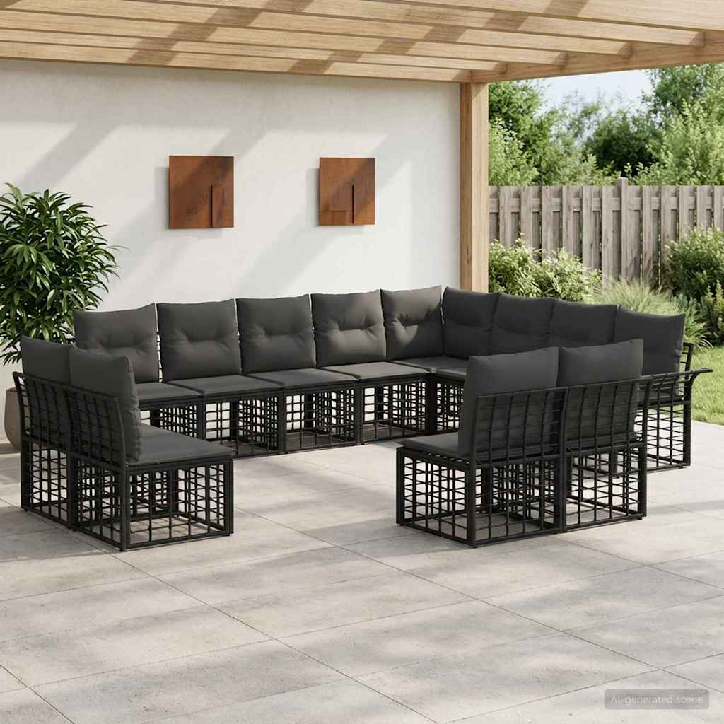 Set vanjskih sofa 12 pcs Crna i tamno siva Poliester