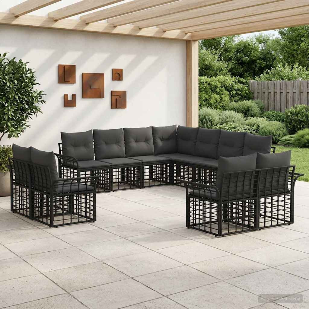 Set vanjskih sofa 11 pcs Crna i tamno siva Poliester