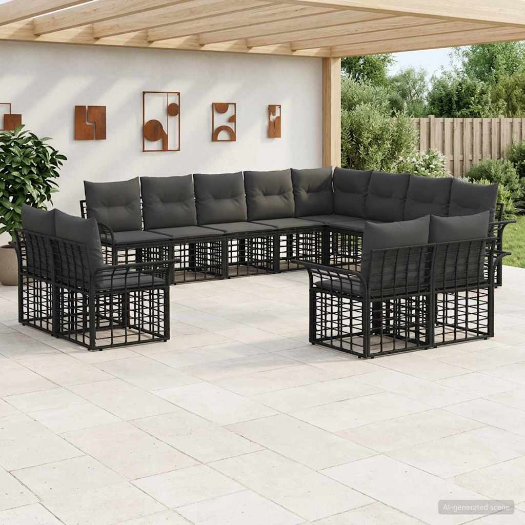 Set vanjskih sofa 12 pcs Crna i tamno siva Poliester
