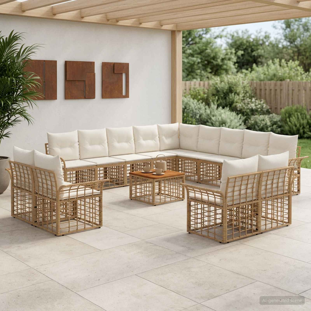 Set vanjskih sofa 14 kom. Prirodna i krema bijela Poliester