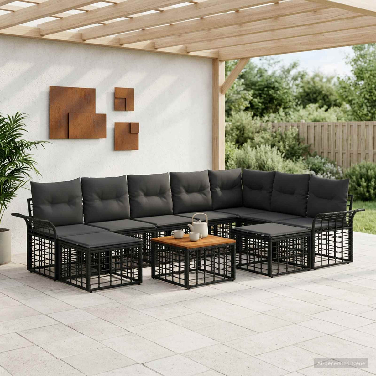 Set vanjskih sofa 10 kom. Crna i tamno siva Poliester