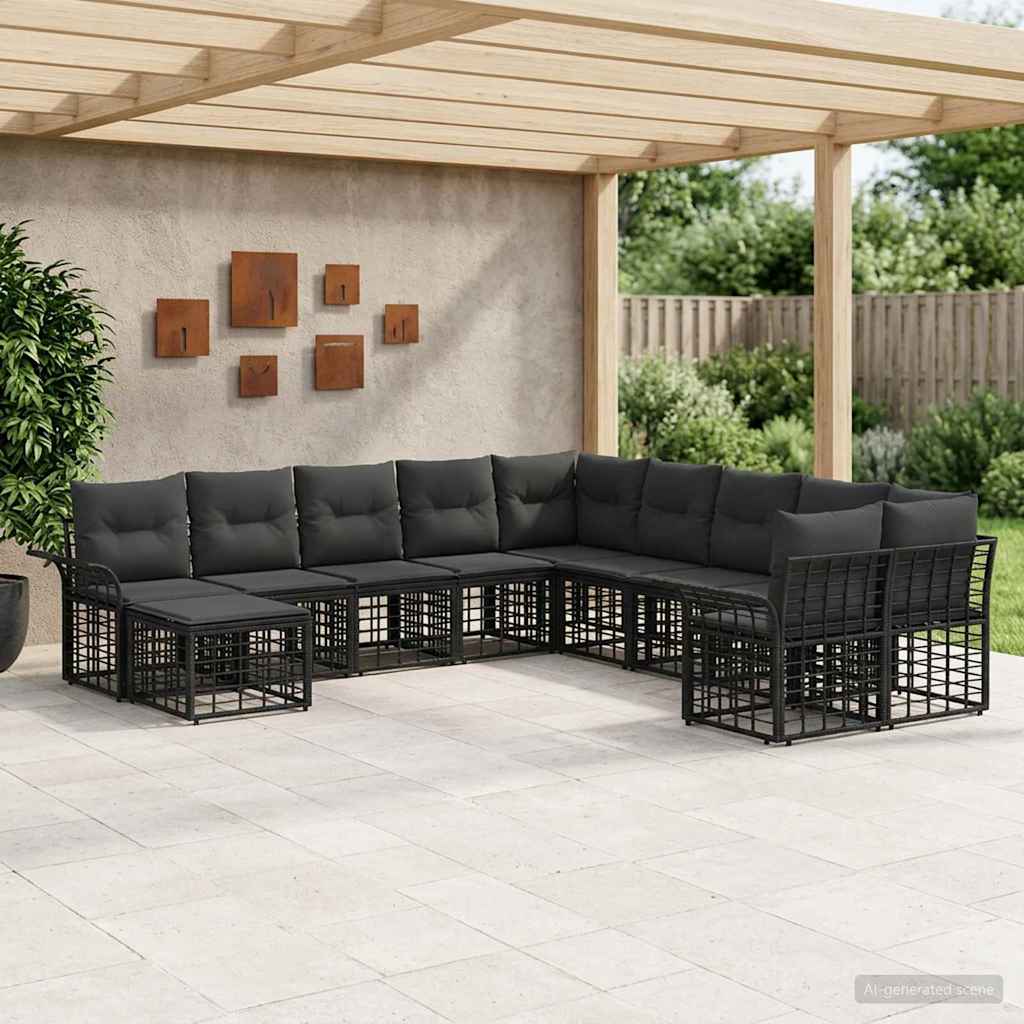 Set vanjskih sofa 11 pcs Crna i tamno siva Poliester
