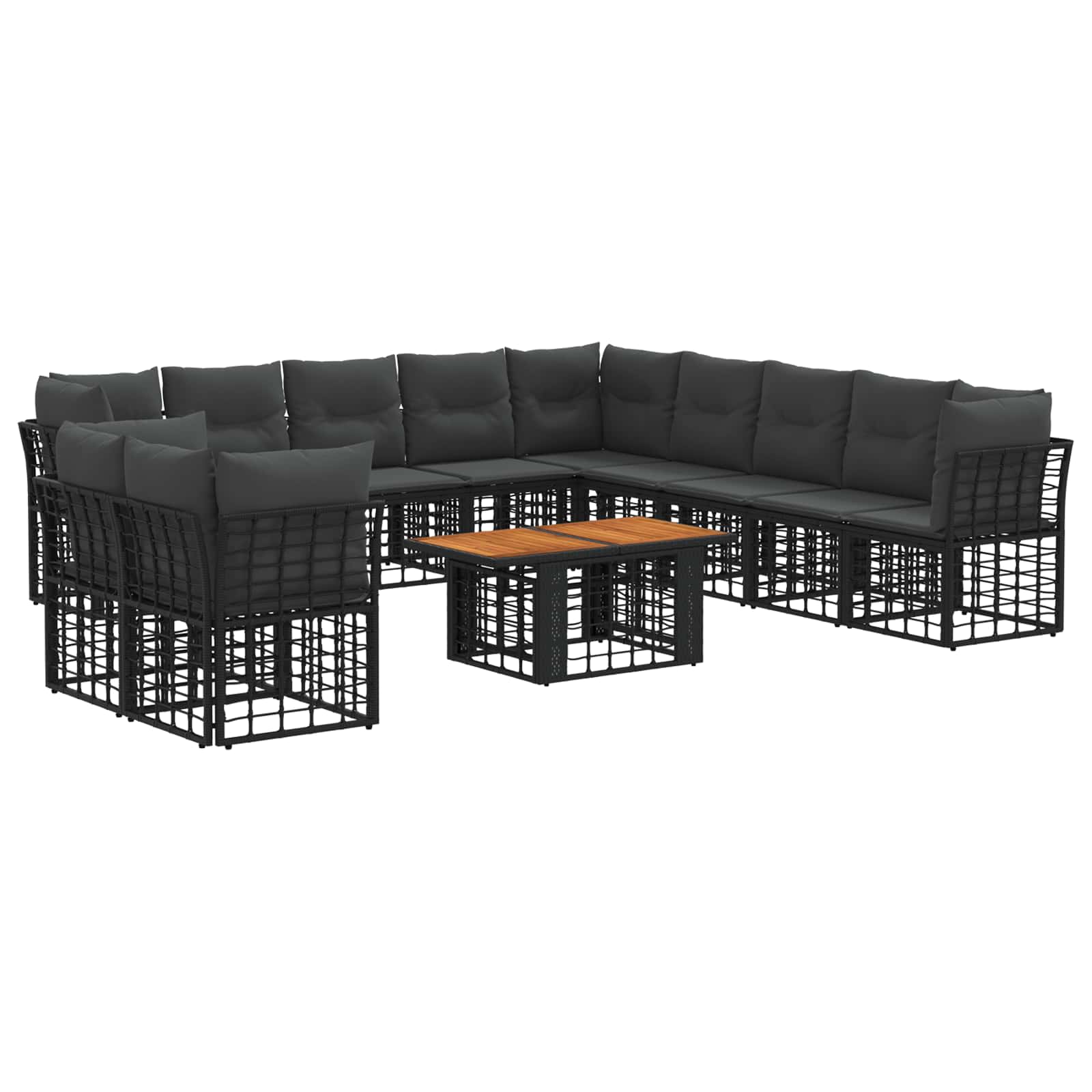 Sjedeća garnitura za vrt 12 kom. Crna i tamno siva poliratan