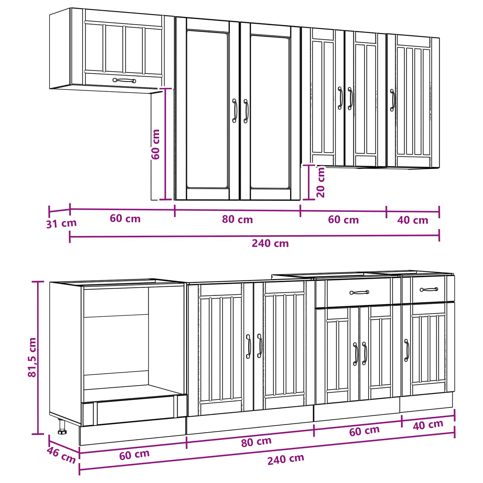 Kuhinjska jedinica LUCCA 8 pcs Betonska siva Konstruirano drvo