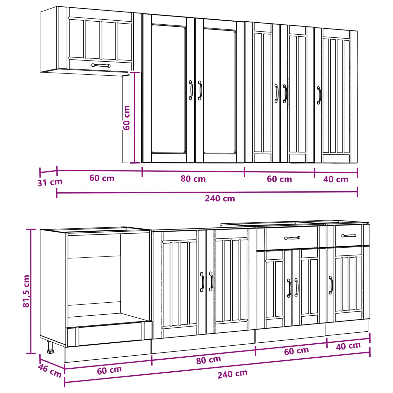 Kuhinjska jedinica LUCCA 8 pcs Betonska siva Konstruirano drvo