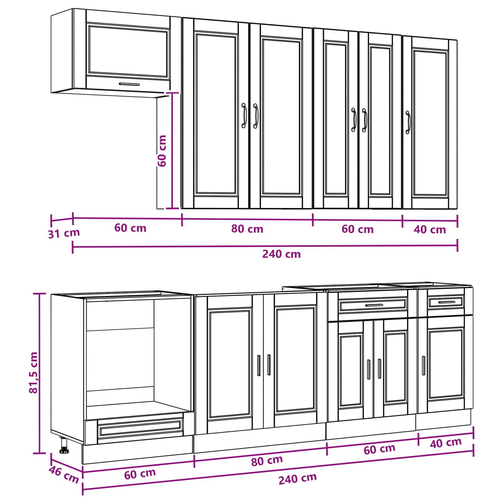 Kuhinjska jedinica PORTO 8 pcs Bijela Konstruirano drvo