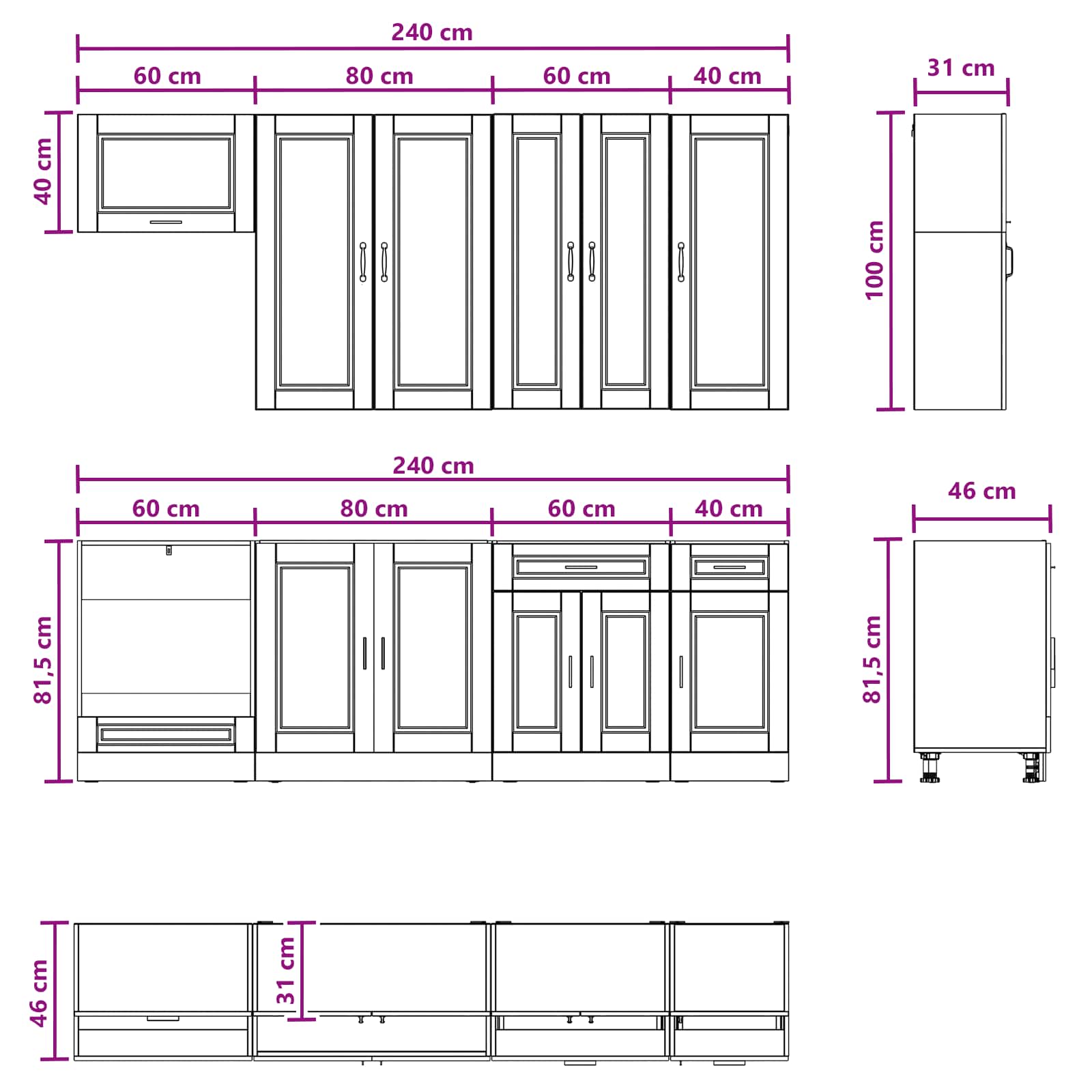 Kuhinjska jedinica PORTO 8 pcs Staro drvo Konstruirano drvo