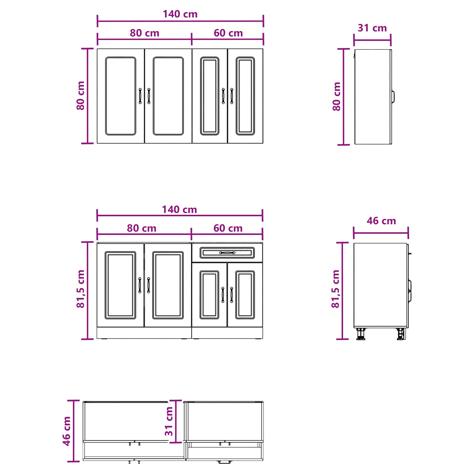 Kuhinjska jedinica KALMAR 4 pcs Betonska siva Konstruirano drvo