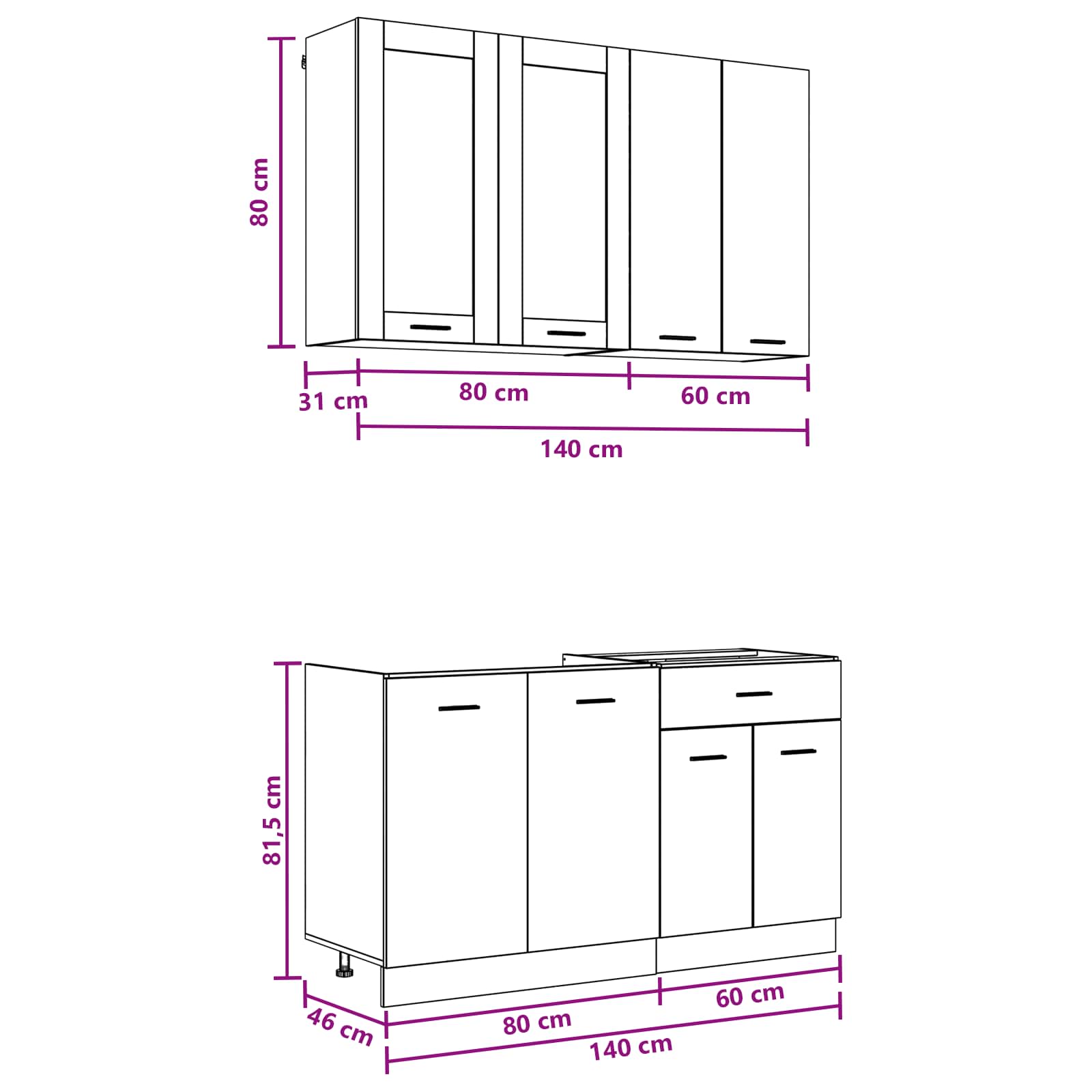 Kuhinjska jedinica LYON 4 pcs Crni hrast Konstruirano drvo