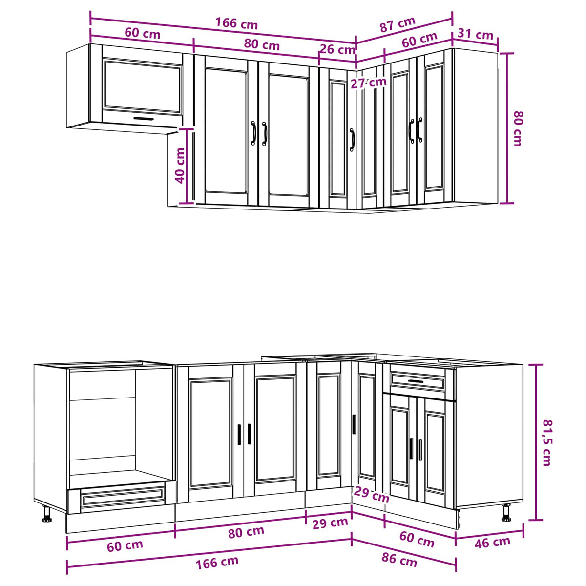 Kuhinjska jedinica PORTO 8 kom. Crna Konstruirano drvo