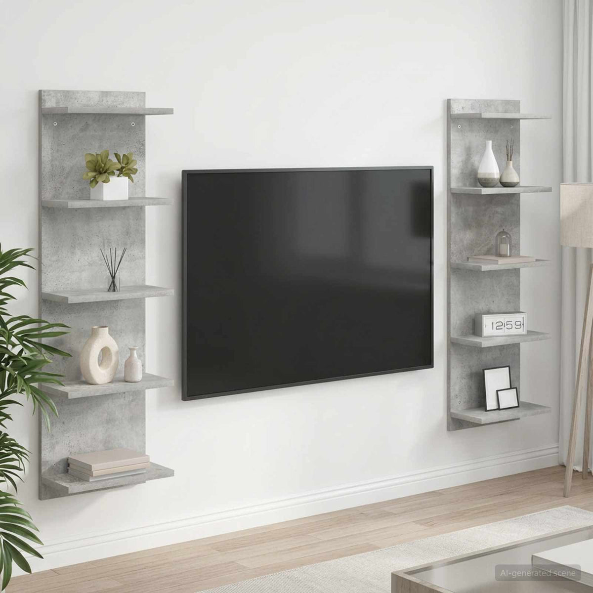 Polica na zidu 2 kom. Betonska siva 30 x 15 x 100 cm